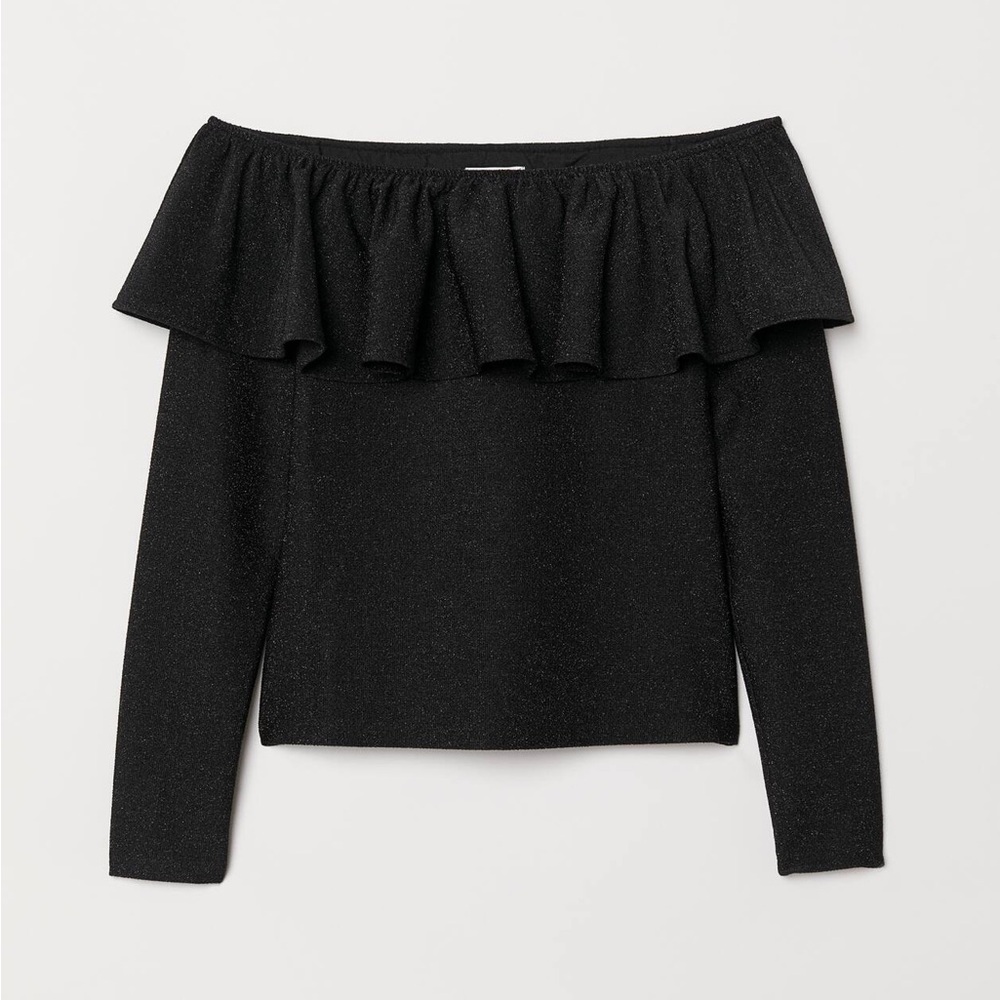 H&M Shimmering Black Off-Shoulder Top Size Small NWT